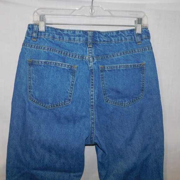 MISGUIDED RIOT Rigid High Rise Womens 8 Mom Blue Jeans Raw Frayed Fringe Hem - Picture 10 of 11